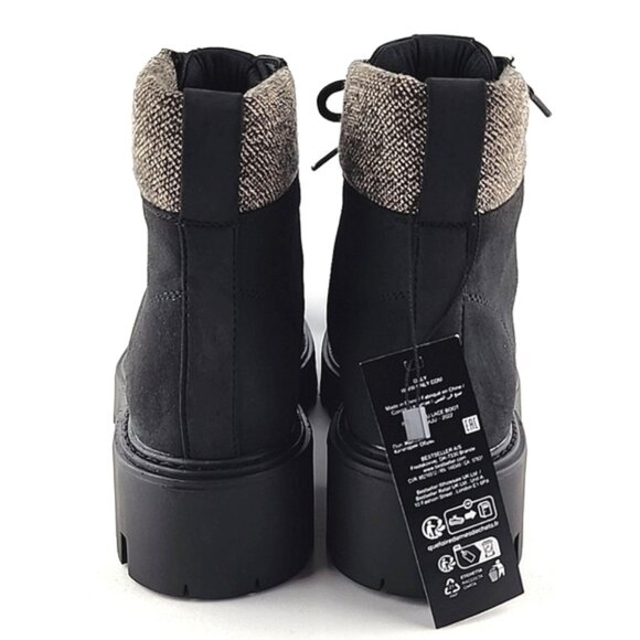 ONLY Betty Women's  Black Lace-Up Faux Leather Ankle Boots Chunky Soles Size 7.5 - Picture 4 of 12